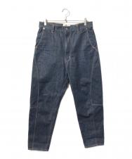 JUNYA WATANABE COMME des GARCONS ((ジュンヤワタナベ コムデギャルソン) イエローステッチシンチバックデニムパンツ インディゴ サイズ:M