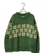 HIMALAYAN CLIMBER'S HAND-KNIT (ヒマラヤン クライマーズ ハンドニット) 手編みジャガードクルーネックニット グリーン サイズ:L