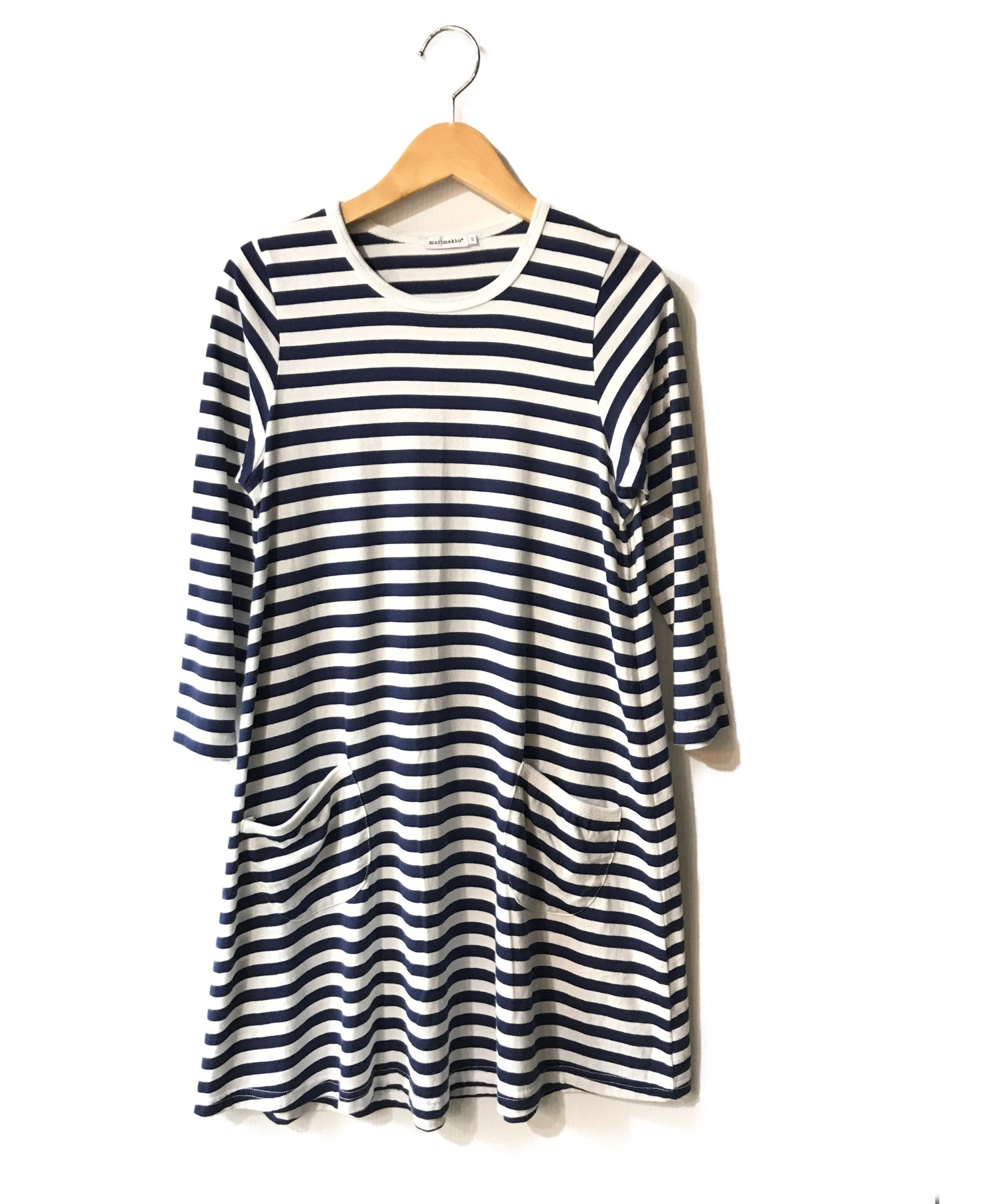 中古 古着通販 Marimekko マリメッコ ボーダーワンピース ネイビー ホワイト サイズ Xs ブランド 古着通販 トレファク公式 Trefac Fashion