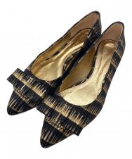 Salvatore Ferragamo (サルヴァトーレ フェラガモ) ヴァラリボンフラットパンプス ゴールド×ブラック サイズ:8 1/2