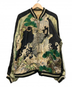 花旅楽団（ハナタビガクダン）の古着「登鯉刺繍柄スカジャン」｜ブラック×ゴールド