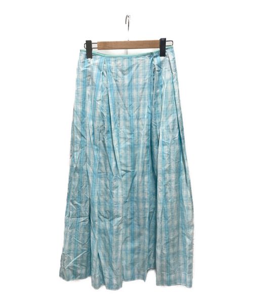 DRAWER（ドゥロワー）DRAWER (ドゥロワー) シルクブレンドタータンチェックロングスカート スカイブルー サイズ:38の古着・服飾アイテム