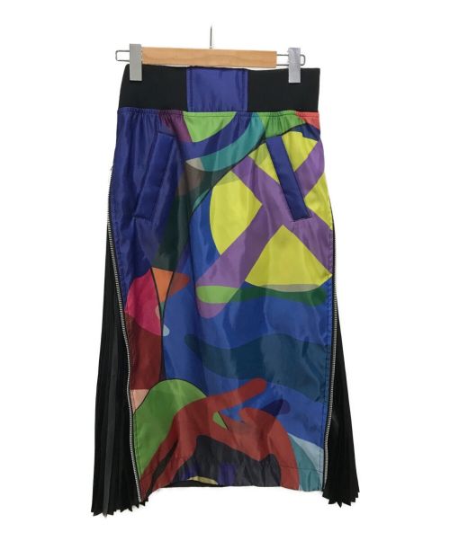 sacai（サカイ）sacai (サカイ) KAWS (カウズ) ジップアッププリーツコラボスカート / zip-panel abstract skir ブルー サイズ:2の古着・服飾アイテム