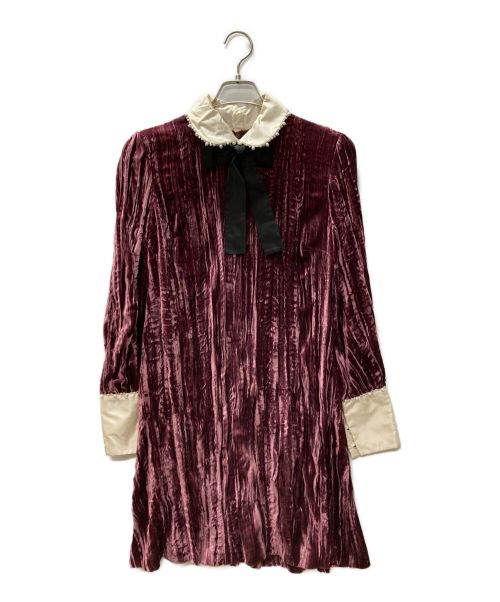 MIU MIU（ミュウミュウ）MIU MIU (ミュウミュウ) Crystal Embellished Velvet Mini Dress ボルドー サイズ:40の古着・服飾アイテム