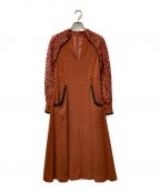 Mame Kurogouchiマメクロゴウチ）の古着「Pedicel Lace Sleeves A-line Dress」｜ブラウン