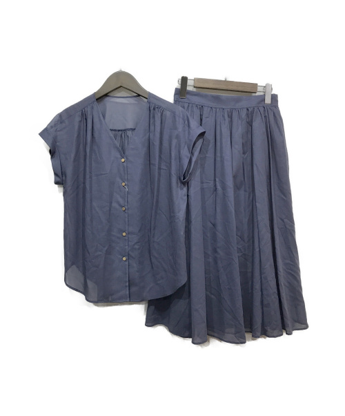 NOLLEY'S（ノーリーズ）NOLLEY'S (ノーリーズ) 100/2ガスボイルギャザーセットアップ ブルー サイズ:38の古着・服飾アイテム