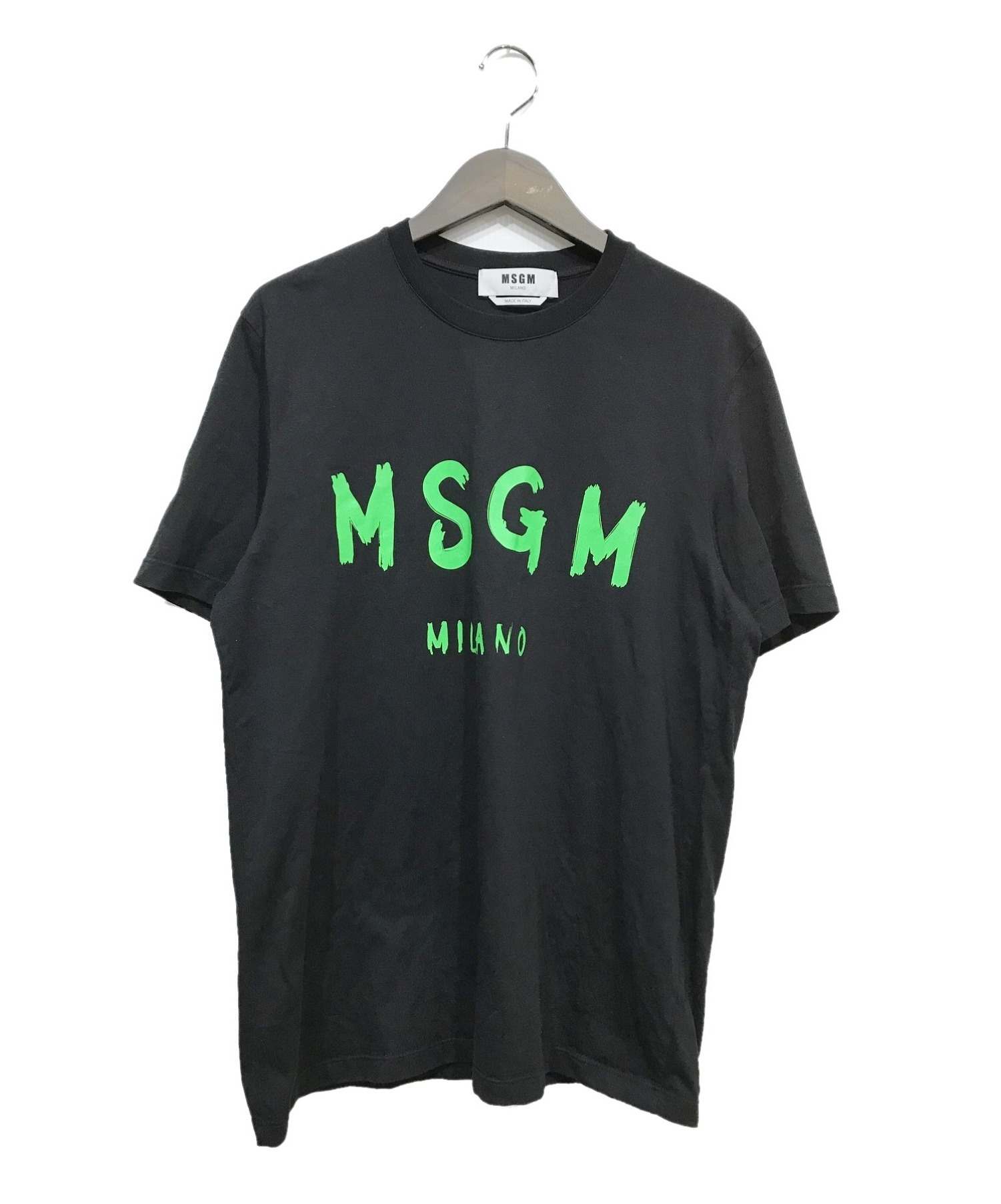 MSGM (エムエスジーエム) 手描き ロゴプリント コットン T-シャツ ブラック サイズ:S 夏物