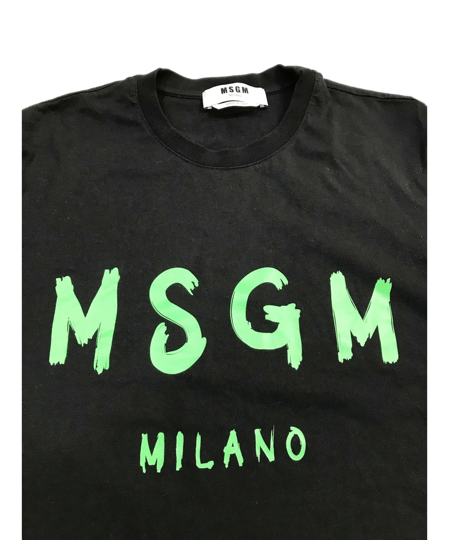 MSGM (エムエスジーエム) 手描き ロゴプリント コットン T-シャツ ブラック サイズ:S 夏物