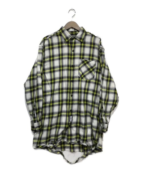DIESEL（ディーゼル）DIESEL (ディーゼル) ダメージ加工チェックシャツ グレー×イエロー サイズ:Sの古着・服飾アイテム