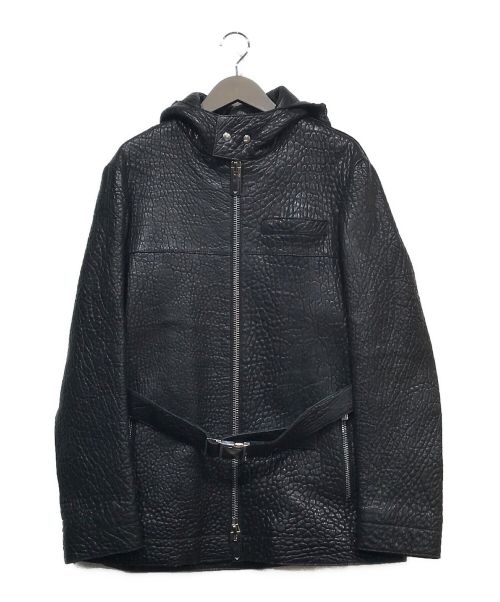 EMPORIO ARMANI（エンポリオアルマーニ）EMPORIO ARMANI (エンポリオアルマーニ) フーデットレザーハーフコート ブラック サイズ:50の古着・服飾アイテム