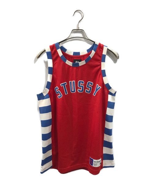 stussy（ステューシー）stussy (ステューシー) ゲームシャツ ブルー×レッド サイズ:Mの古着・服飾アイテム