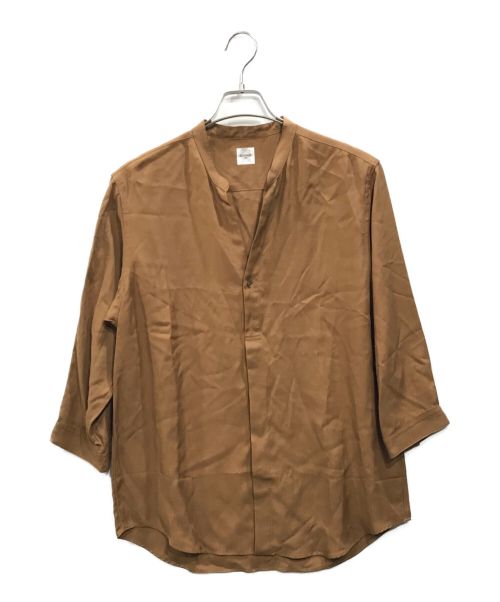 EDIFICE（エディフィス）EDIFICE (エディフィス) レーヨン/リネン ツイル バンドカラー 7分袖シャツ ブラウン サイズ:Sの古着・服飾アイテム
