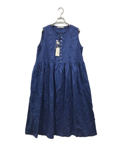 GRANDMA MAMA DAUGHTER（グランマママドーター）GRANDMA MAMA DAUGHTER (グランマママドーター) リネンN/S ギャザーワンピース ブルー サイズ:1の古着・服飾アイテム