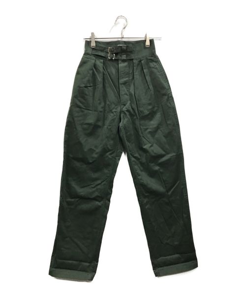 leno（リノ）LENO (リノ) DOUBLE BELTED GURKHA TROUSERS タックパンツ グリーン サイズ:1の古着・服飾アイテム