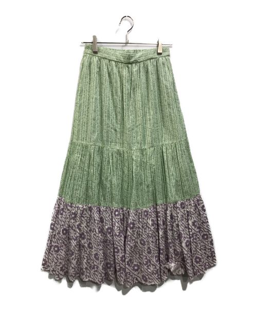 sara mallika（サラマリカ）sara mallika (サラマリカ) Cotton Double Flower Print Skirt(コットンダブルフラワープリントスカート) グリーン×ラベンダー サイズ:Mの古着・服飾アイテム