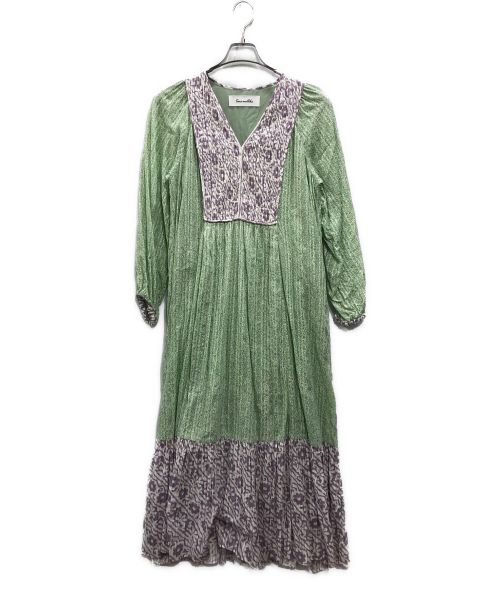 sara mallika（サラマリカ）sara mallika (サラマリカ) Cotton Double Flower Print Dress ドレスワンピース パープル×グリーン サイズ:Mの古着・服飾アイテム