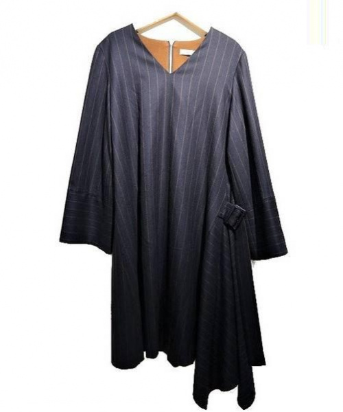 中古 古着通販 Adore アドーア ウールストライプアシメトリーヘムワンピース ネイビー サイズ Size 38 17aw 531 ブランド 古着通販 トレファク公式 Trefac Fashion