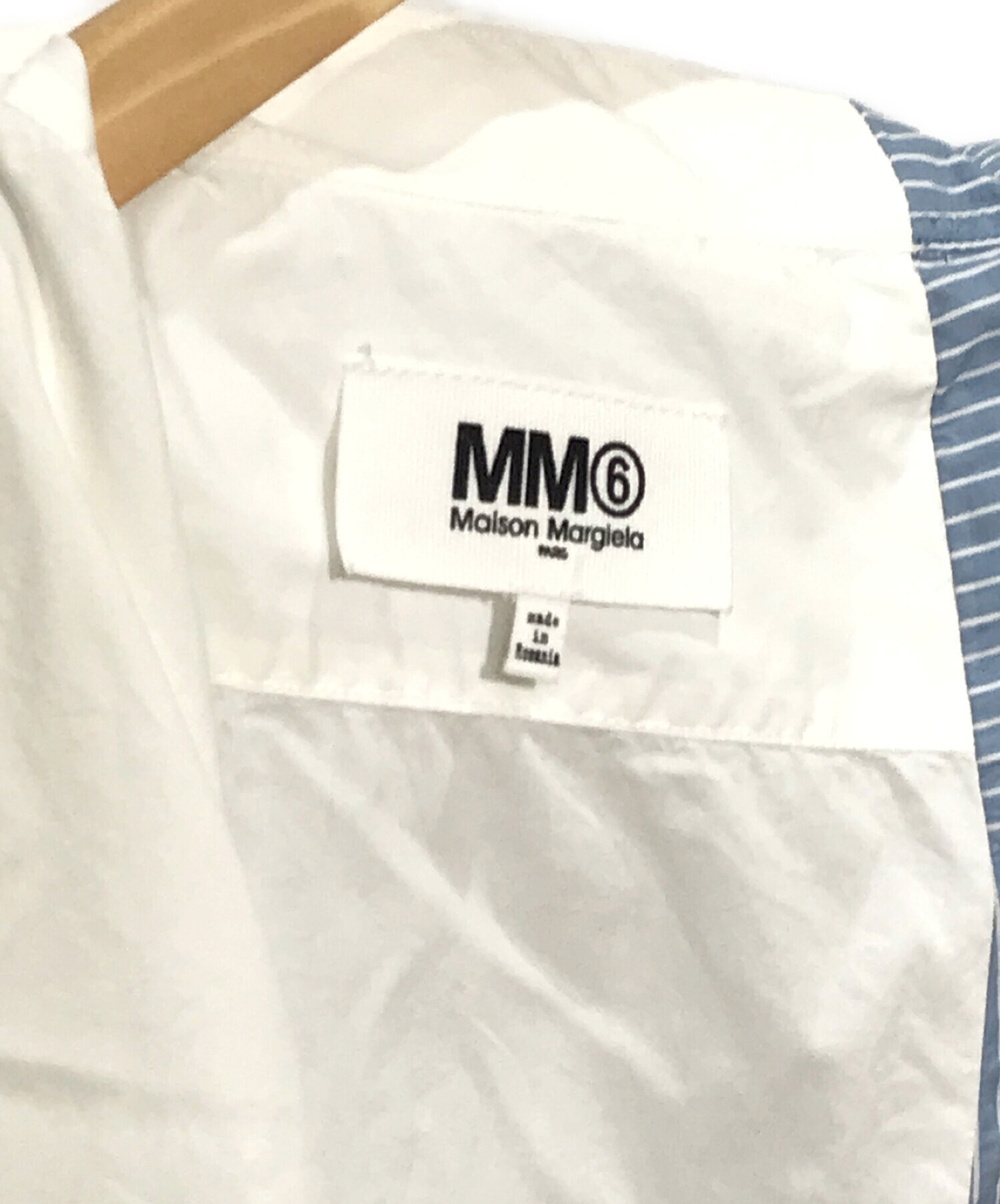 MM6 Maison Margiela (エムエムシックス メゾンマルジェラ) ストライプアシンメトリーロングシャツ ブルー サイズ:SIZE 40