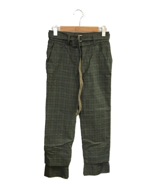 sacai（サカイ）sacai (サカイ) ベルテッドチェックパンツ グリーン サイズ:1の古着・服飾アイテム