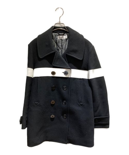 SEQUEL（シークエル）SEQUEL (シークエル) カラー切替Pコート ブラック サイズ:Mの古着・服飾アイテム