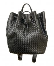 COLE HAAN (コールハーン) ウォーブン レザー ドローストリングリュック ブラック