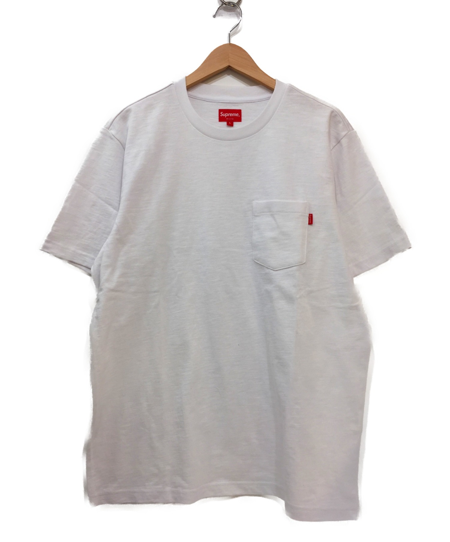 【中古・古着通販】Supreme (シュプリーム) ポケットTシャツ ホワイト×レッド サイズ:L 19SS S/S POCKET TEE