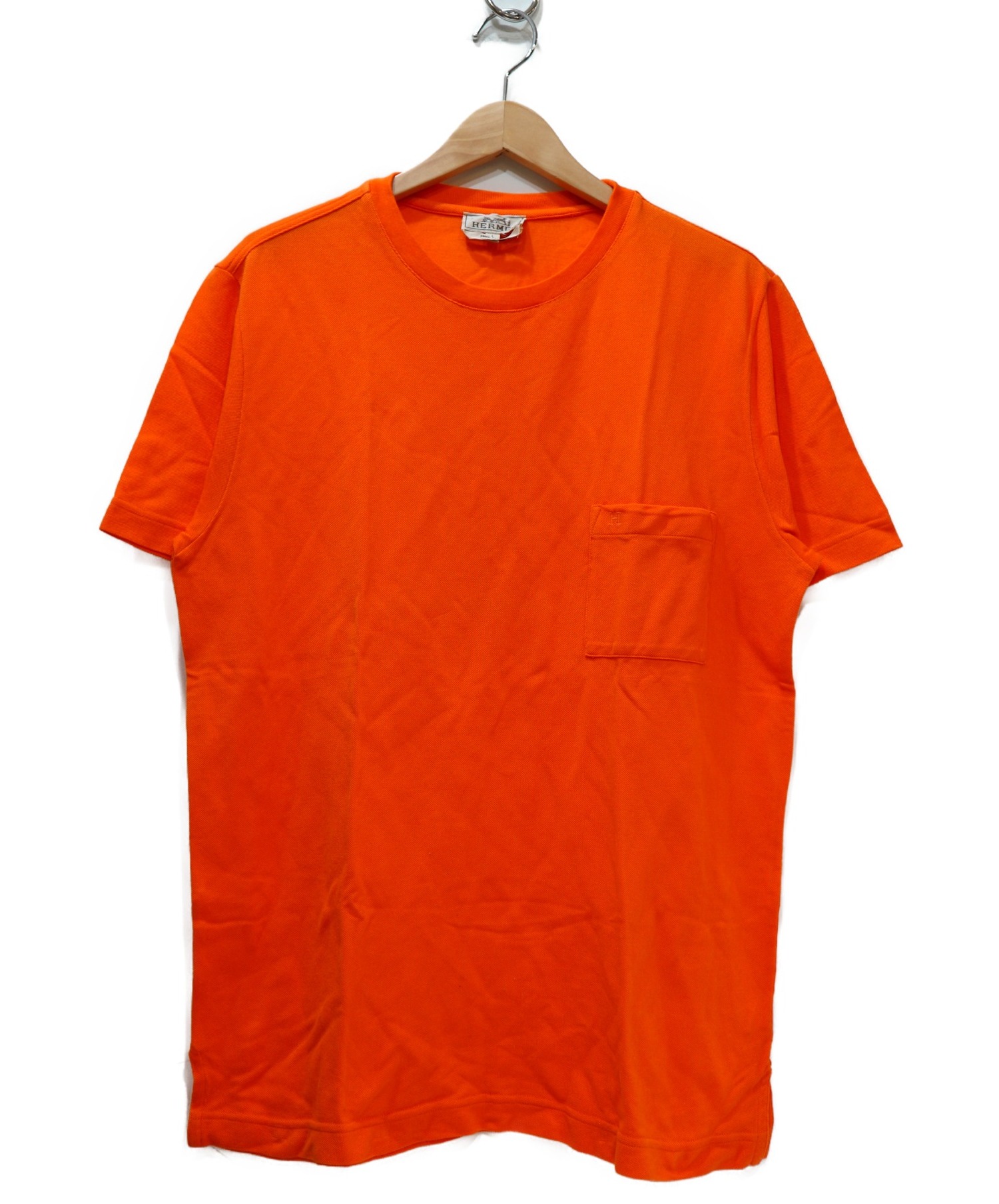 HERMES (エルメス) Hロゴ刺繍ポケットTシャツ オレンジ サイズ:L 並行品