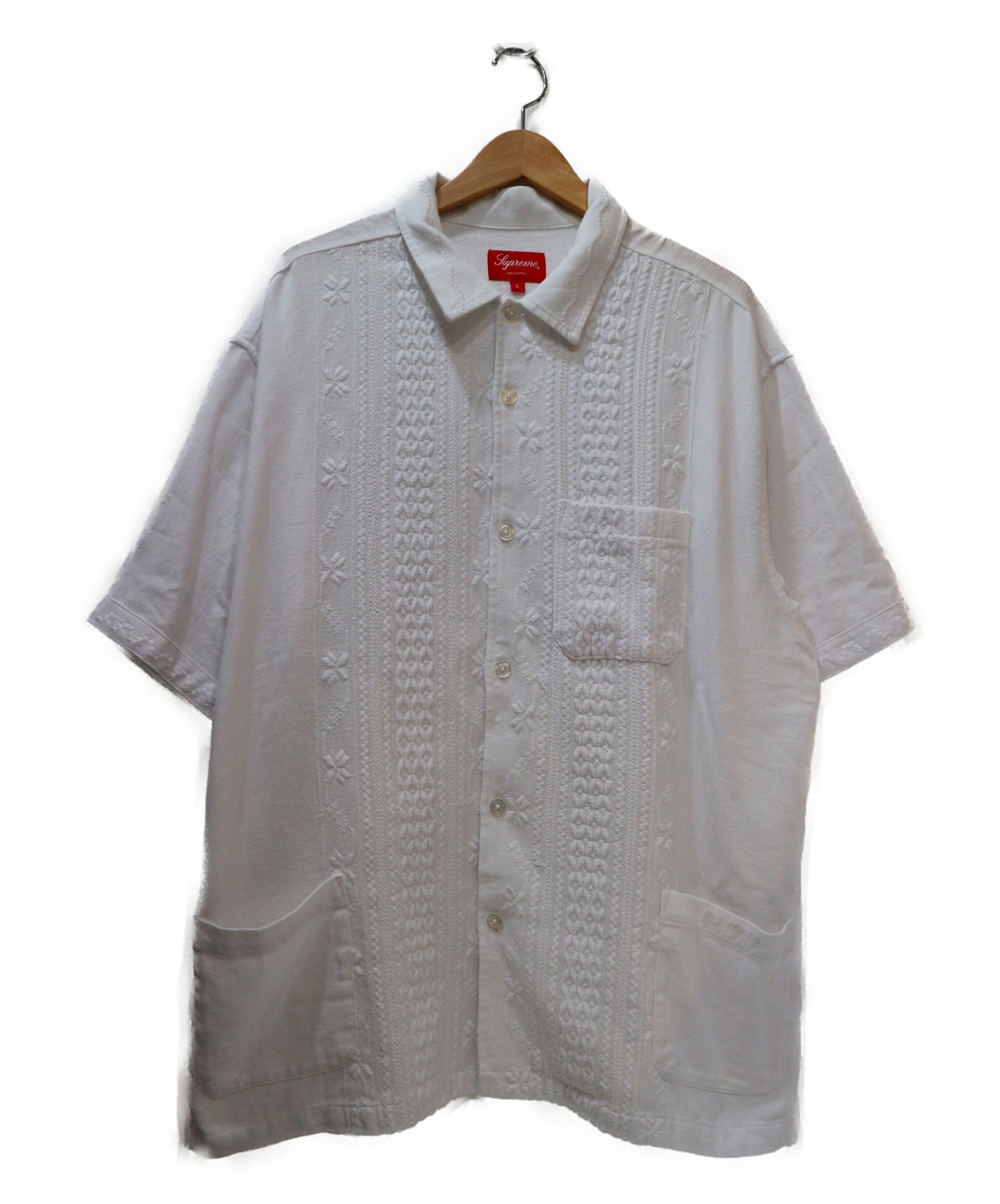 Supreme (シュプリーム) 半袖エンブロイダリー刺繍シャツ ホワイト サイズ:L 20SS WEEK18 EMBROIDERED S/S  SHIRT