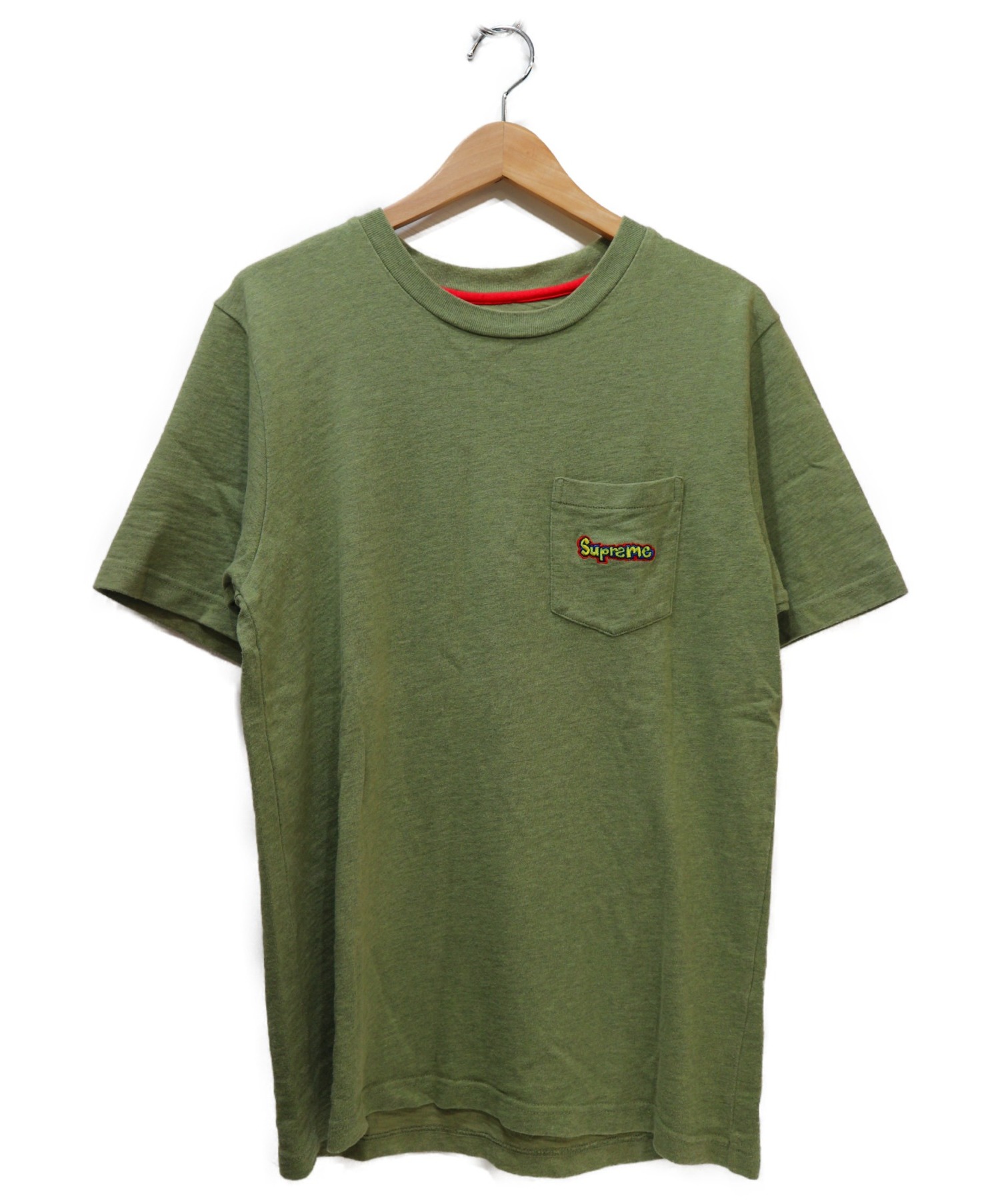 Supreme (シュプリーム) ロゴ刺繍ポケットTシャツ グリーン×レッド サイズ:S 15SS GONZ EMBROIDERED POCKET  TEE