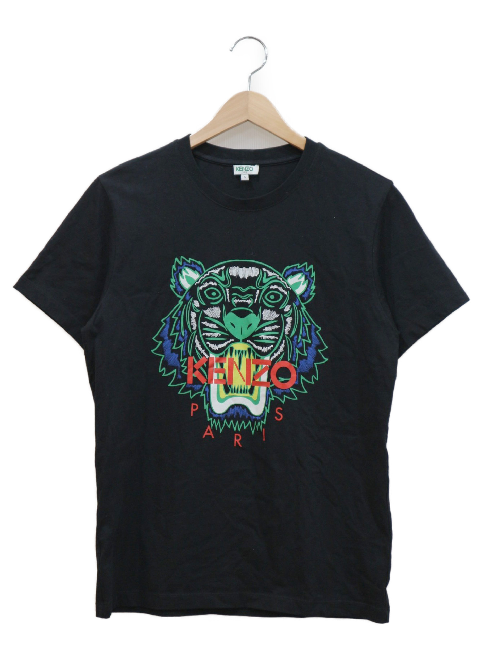 KENZO (ケンゾー) ロゴプリントTシャツ ブラック×グリーン サイズ:S ポルトガル製 F955TS0504YA