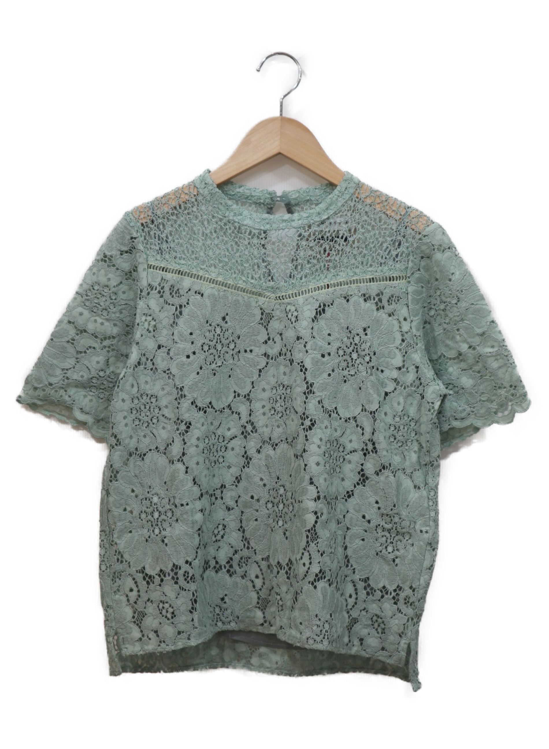 中古 古着通販 Maison Special メゾンスペシャル コンビレース半袖ブラウス ダスティーグリーン サイズ Free ブランド 古着通販 トレファク公式 Trefac Fashion