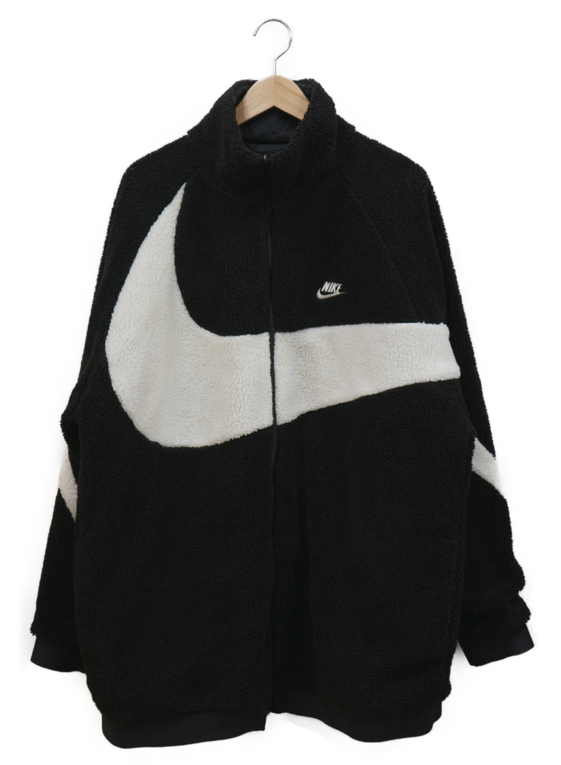 【中古・古着通販】NIKE (ナイキ) リバーシブルボアフリースジャケット ブラック×ホワイト サイズ:L REVERSIBLE SWOOSH