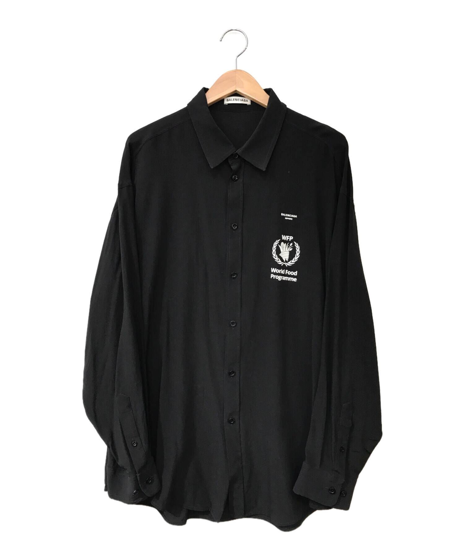 BALENCIAGA (バレンシアガ) バックプリントシルクシャツ ブラック×ホワイト サイズ:34