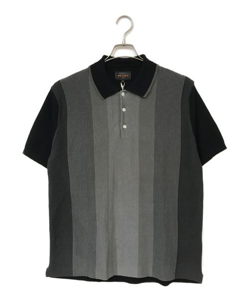 BEAMS PLUS（ビームスプラス）BEAMS PLUS (ビームスプラス) コットンニット ストライプ ポロシャツ グレー サイズ:Mの古着・服飾アイテム