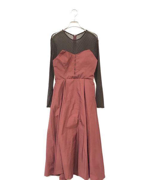 Ameri（アメリ）Ameri (アメリ) DOT SHEER FLARE DRESS ボルドー×ブラウン サイズ:記載なしの古着・服飾アイテム