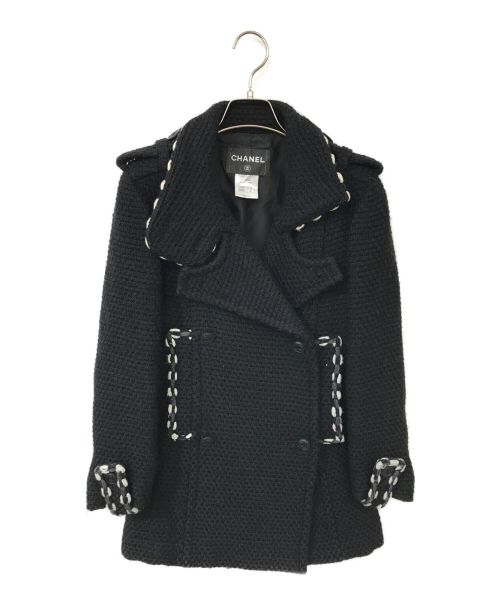 CHANEL（シャネル）CHANEL (シャネル) ツイードニットPコート ブラック サイズ:38の古着・服飾アイテム