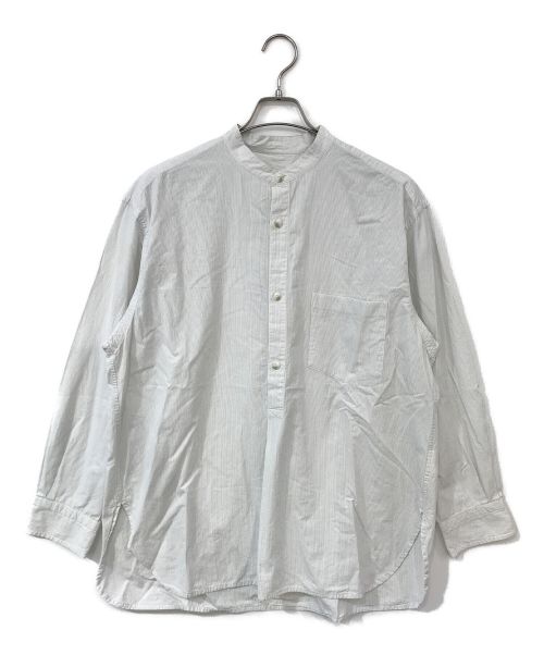 URU（ウル）URU (ウル) COTTON FAILLE STRIPE / STAND COLLAR L/S SHIRTS ホワイト×ブルー サイズ:1の古着・服飾アイテム