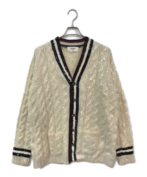 CELINE（セリーヌ）CELINE (セリーヌ) Embroidered Cardigan in Sequins Knit ベージュ サイズ:Lの古着・服飾アイテム