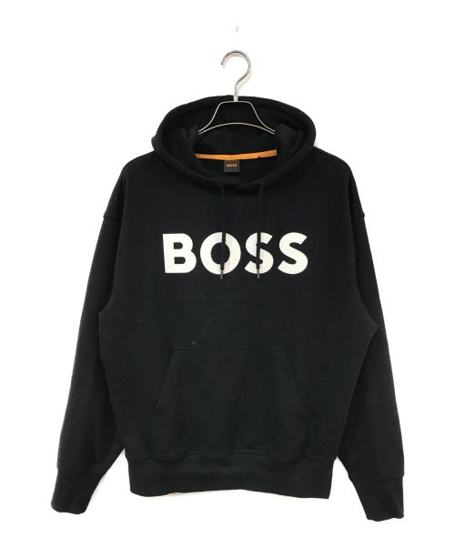 HUGO BOSS（ヒューゴ ボス）HUGO BOSS (ヒューゴ ボス) ロゴプリント フーディ コットンフレンチテリー ブラック サイズ:Lの古着・服飾アイテム