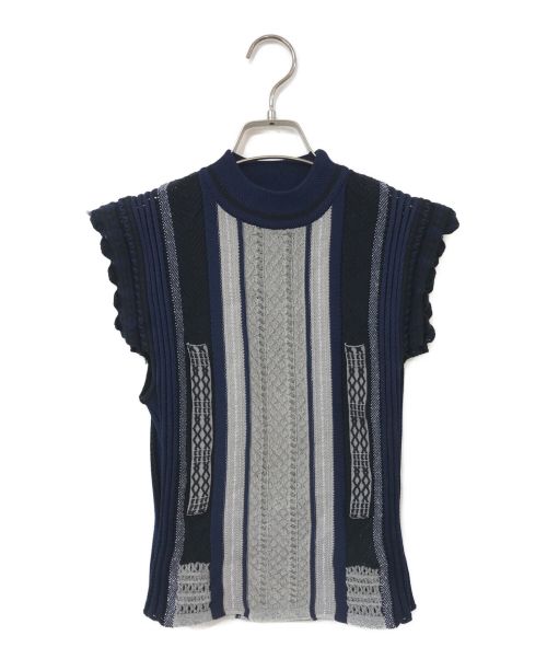 Mame Kurogouchi（マメクロゴウチ）mame kurogouchi (マメクロゴウチ) Net Stripe Knit Dress ブルー サイズ:1の古着・服飾アイテム