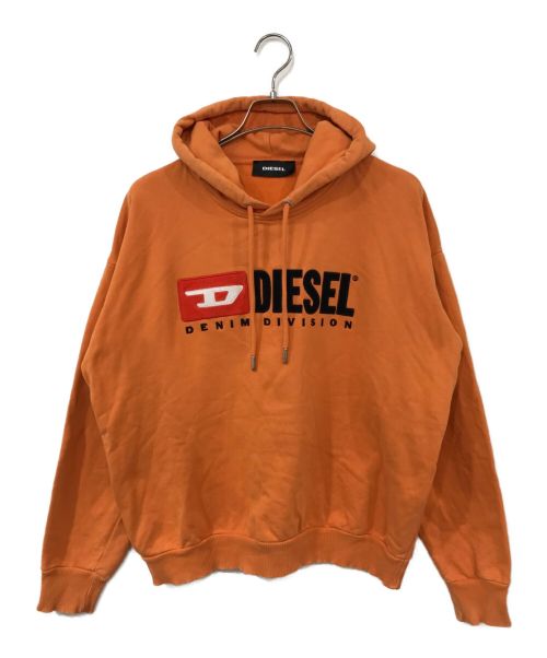 DIESEL（ディーゼル）DIESEL (ディーゼル) ビックロゴプルオーバーパーカー オレンジ サイズ:Lの古着・服飾アイテム