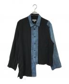 Yohji Yamamoto pour hommeヨウジヤマモト プールオム）の古着「デニム切替 変形 シャツ」｜ブラック×ブルー