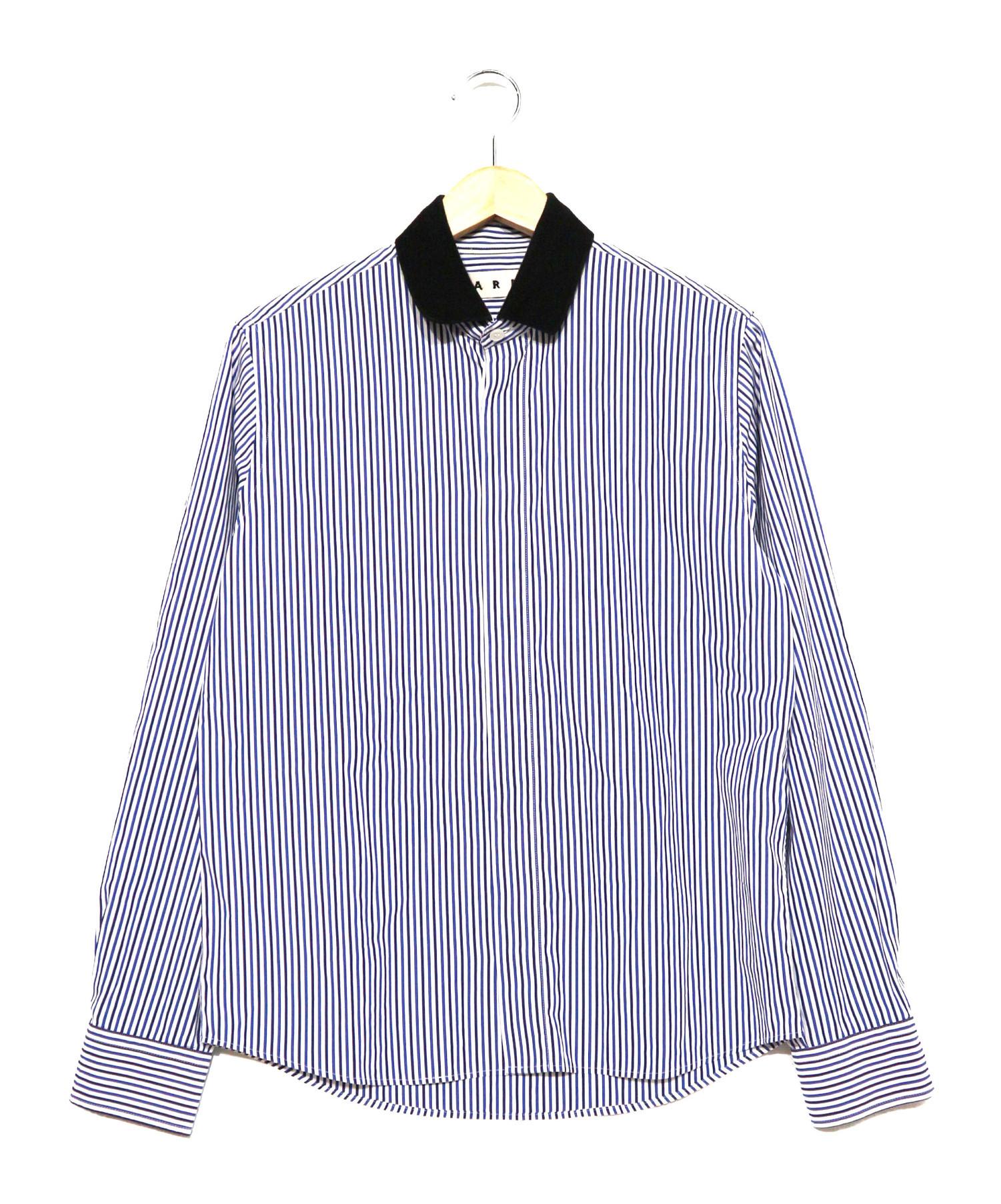 MARNI (マルニ) 襟切替ストライプシャツ ブルー×ホワイト サイズ:表記44