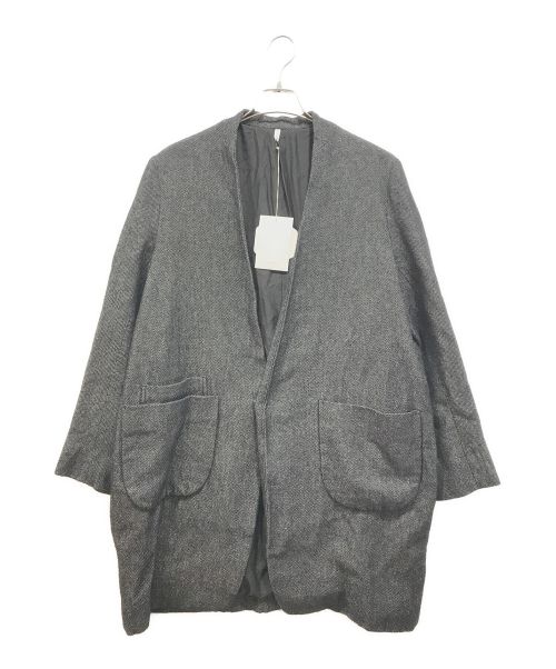 FIRMUM（フィルマム）FIRMUM (フィルマム) シェットランドウール & リネン交織 ブロークンツイル ノーカラージャケット グレー サイズ:Sの古着・服飾アイテム