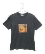 Saint Laurent Parisサンローランパリ）の古着「ダメージ加工サンセットパームツリープリントTシャツ」｜ブラック