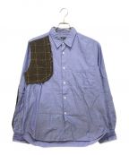 COMME des GARCONS HOMMEコムデギャルソン オム）の古着「ウール切替シャツ」｜ブルー×ブラウン