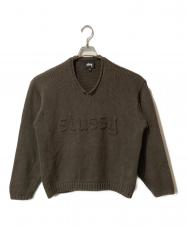 stussy (ステューシー) EMBROIDERED V-NECK LOGO SWEATER ブラウン サイズ:M