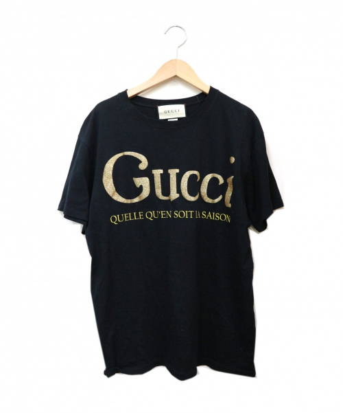 GUCCI (グッチ) グリッターロゴTシャツ ブラック サイズ:S(165/88Y)