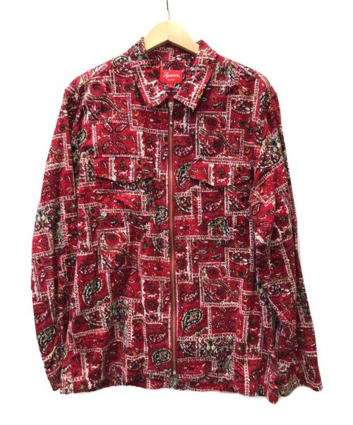 SUPREME（シュプリーム）SUPREME (シュプリーム) broken paisley flannel zip shirt ペイズリーフランネルジップシャツ ジャケット レッド サイズ:Lの古着・服飾アイテム