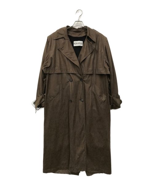PERVERZE（パーバーズ）PERVERZE (パーバーズ) Large Double Brest Coat（ラージ ダブル ブレス コート） ブラウン サイズ:Fの古着・服飾アイテム
